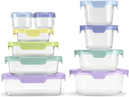 Ello Color Lock Glass Meal Prep Sets Leak-Proof Glass Food Storage Containers with Airtight BPA-Free Plastic Lids, Dishwasher, Microwave, and Freezer Safe