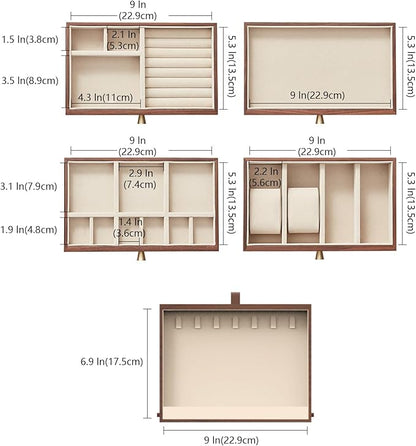 Black Walnut Wooden Jewelry Box for Women 4 Layer with Glass Lid and Pull-out Necklace Storage Layer Watch Necklace Ring Earring Storage,Christmas Gifts