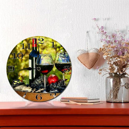 Grape Wall Clock 10 Inch Silent Non Ticking Battery Operated Wooden Modern Office Simple Minimalist Clock Decorative for Kitchen Home Bathroom Living Room