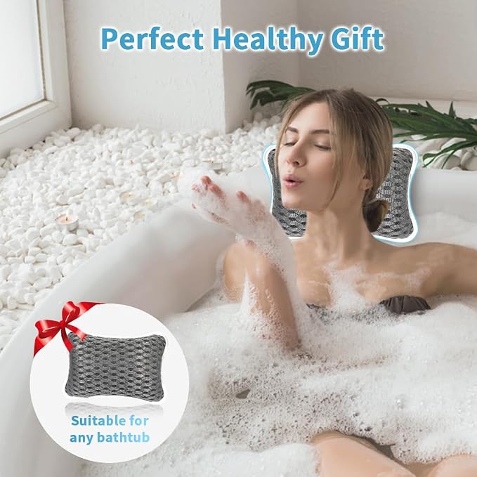 Luxury Bath Pillows for Tub, Slip Resistant Waterproof Bath Pillows for Tub Neck and Back Support with 2 Strong Suction Cups, Relaxing Spa Essentials (Dark Grey)