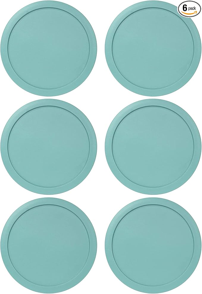 Replacement Lids fits Pyrex 4-Cup Glass Food Storage Container Bowls, 6-Inch Plastic Round Lids Covers for Pyrex 7201-PC, Airtight & Leakproof (6-Pack, Turquoise)