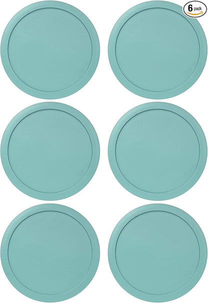 Replacement Lids fits Pyrex 4-Cup Glass Food Storage Container Bowls, 6-Inch Plastic Round Lids Covers for Pyrex 7201-PC, Airtight & Leakproof (6-Pack, Turquoise)
