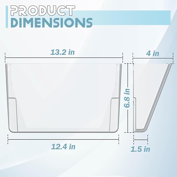 Clear Acrylic Single Pocket, Plastic Hanging Wall Mount File Holder for Office Home (Clear, 6 Pack)