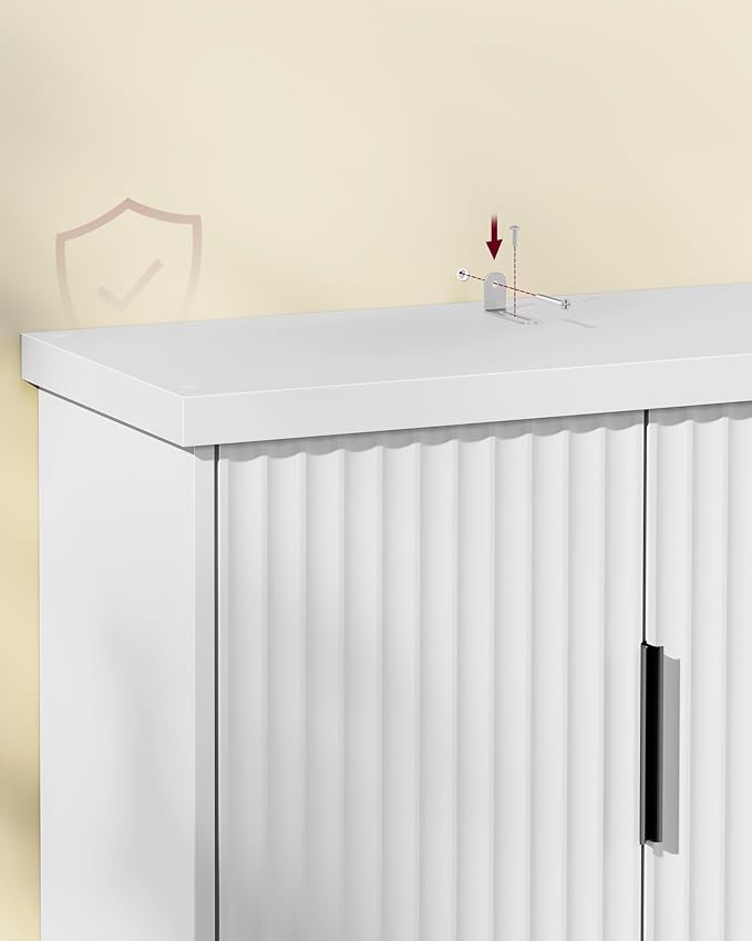 VASAGLE MAXE Collection - Over The Toilet Storage Cabinet, 23.6-Inch Wide Mid Century Modern Bathroom Organizer with Fluted Doors, Adjustable Shelf, Space-Saving, Cloud White UBTS028WB01S
