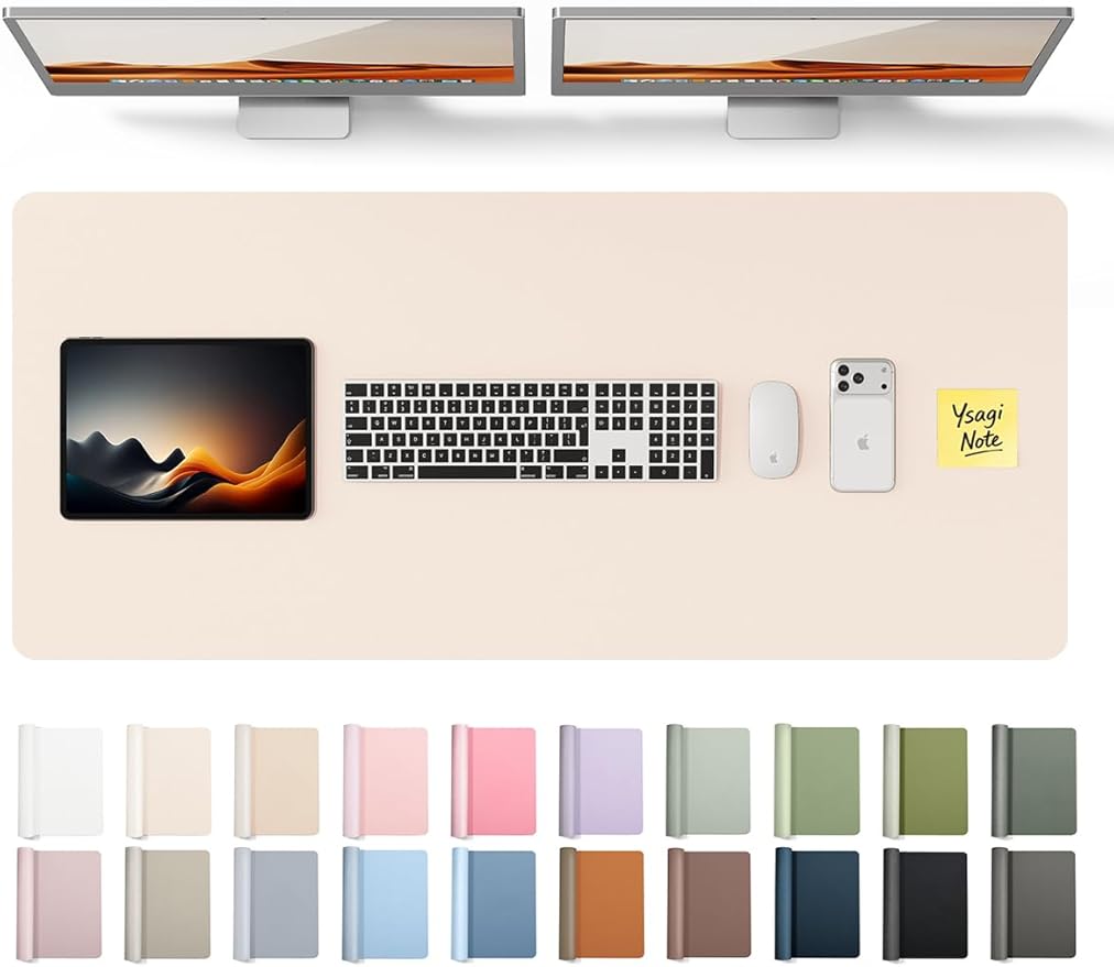 YSAGi Leather Desk Protector, Office Mat, Large Mouse Mat, Non-Slip PU Leather Blotter, Laptop Pad, Waterproof Writing Pad for Office and Home (Cream, 47" x 17")