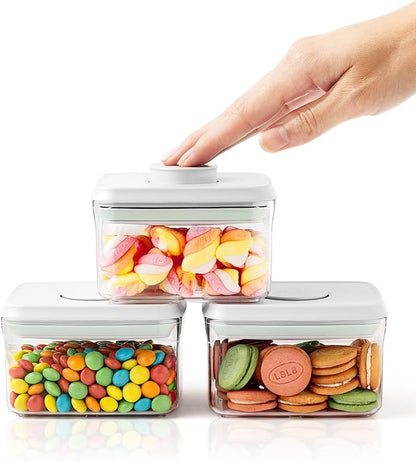 0.6 Qt Snack Containers - 3 Pack BPA-Free Mini Food Storage Canisters with One-Touch Lids, Stackable Clear Candy & Travel Containers for Pantry, Classroom & Freezer