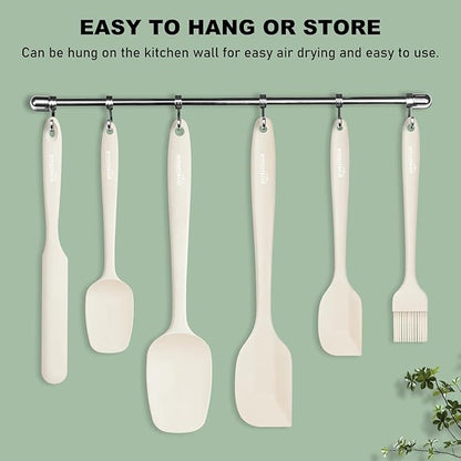 NileHome Silicone Spatula Set, 6 Pieces Food Grade Kitchen Utensils with Silicone Brush Heat Resistant Up to 600°F Dishwasher Safe BPA-Free Rubber Spatula for Scraping, Baking, Cooking, Mixing-Ivory