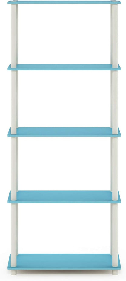 Furinno TURN-N-TUBE Storage Shelves, 5-Tier Book Shelf, Corner Shelf, Toolless Open Shelves, for Organization and Storage, Living Room, Garage, Home Office, Light Blue