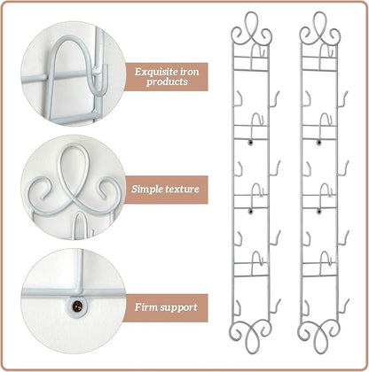 Blulu 2 Pcs Wall Mounted Tea Cup & Saucer Display Rack, 4-tier Metal Mug Holder with Plate Hangers, Decorative Wall Storage for Kitchen, Gift&Coffee Bar Display, 36'' x 5'' (White)
