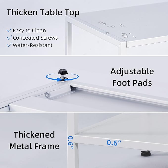 HDANI 47.2 Inch Metal Console Table with 3 Tier Strage Shelves,Narrow Entryway Table,Modern Sofa Tables for Entryway, Living Room,Bedroom,White