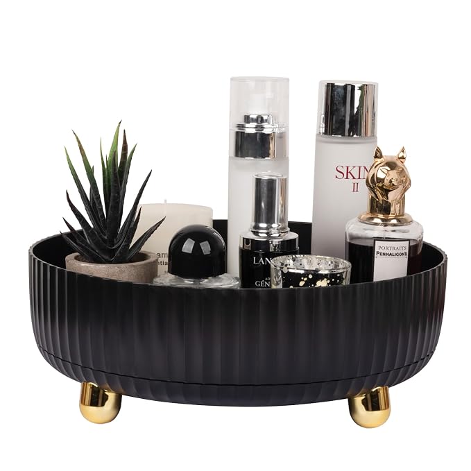 Anyoifax Makeup Perfume Organizer Tray 360 Degree Rotating Lazy Susan Skincare Lotion Organizer Spinning Cosmetics Storage for Dresser, Vanity, Bathroom Countertop, Large Black