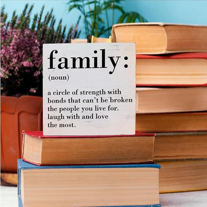 HTBIG Family Noun Family Quotes Desk Decor Wooden Box Sign Inspirational Rustic White Wood Block Plaque Box Sign for Home Farmhouse House Kitchen Bathroom Living Room Shelf Table Decoration