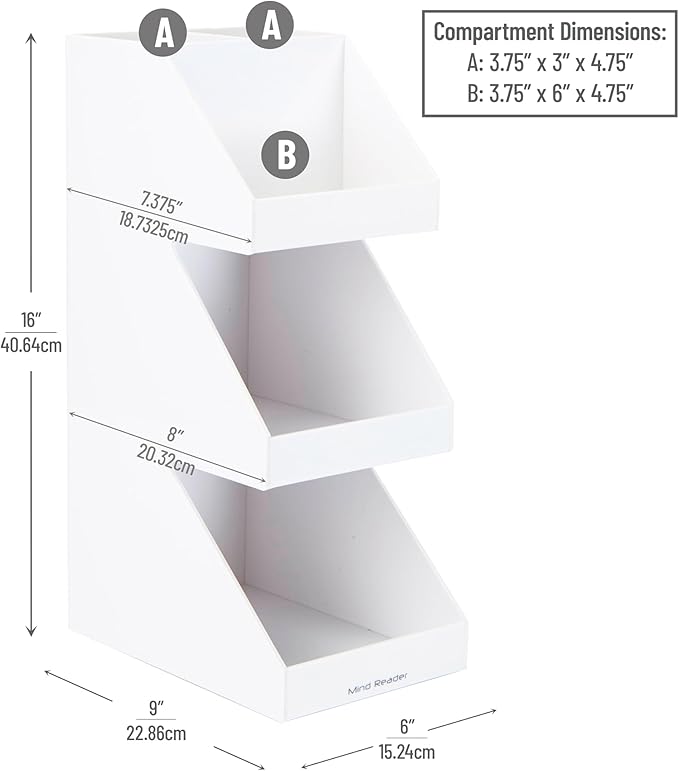 Mind Reader Coffee Tea Utensil and Condiment Station, Countertop Organizer, Coffee Bar, Kitchen, 6"L x 9"W x 16"H, White