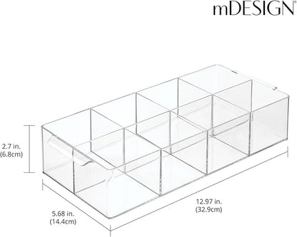 mDesign Plastic Condiment Organizer and Tea Bag Holder - 8-Compartment Kitchen Pantry/Countertop Storage Caddy - Divided Chip, Snack, Oatmeal Packet Holder - Lumiere Collection - Clear