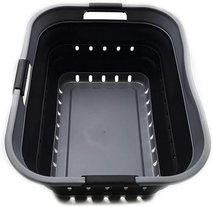 SAMMART 42L Collapsible Plastic Laundry Basket - Foldable Pop Up Storage Container/Organizer - Space Saving Hamper/Basket (1, Grey/Black)