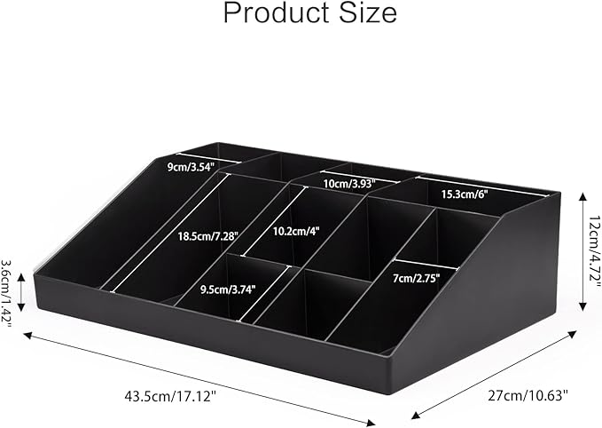 SZQINJI Coffee Condiment Organizer Holder 10-Compartment Break Room Coffee Condiment Caddy Cup Storage Holder Black