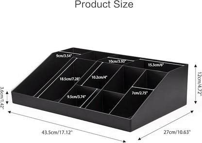 SZQINJI Coffee Condiment Organizer Holder 10-Compartment Break Room Coffee Condiment Caddy Cup Storage Holder Black
