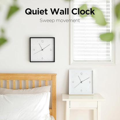 mooas Modern Frame Wooden Wall Clock Black, 12" Non-Ticking Sweep Movement Decorative Battery Operated Wood Wall Clock for Home Living Room Kitchen Bedroom Office Cafe School