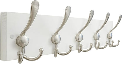 SKOLOO Creations White Solid Wood Wall Mounted Coat Rack, 5 Hooks, 16-7/8" Long - Kitchen, Mudroom, Entryway, Bathroom - Includes Mounting Hardware, Wall Coat Hanger, Towel Rack