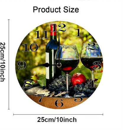 Grape Wall Clock 10 Inch Silent Non Ticking Battery Operated Wooden Modern Office Simple Minimalist Clock Decorative for Kitchen Home Bathroom Living Room