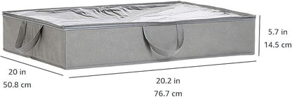 Amazon Basics Under Bed Storage Bags for Clothes, Blankets and Linens, Foldable Fabric Containers with Clear Window and Handles, 30.2" x 20" x 5.7", Gray, 2-Pack