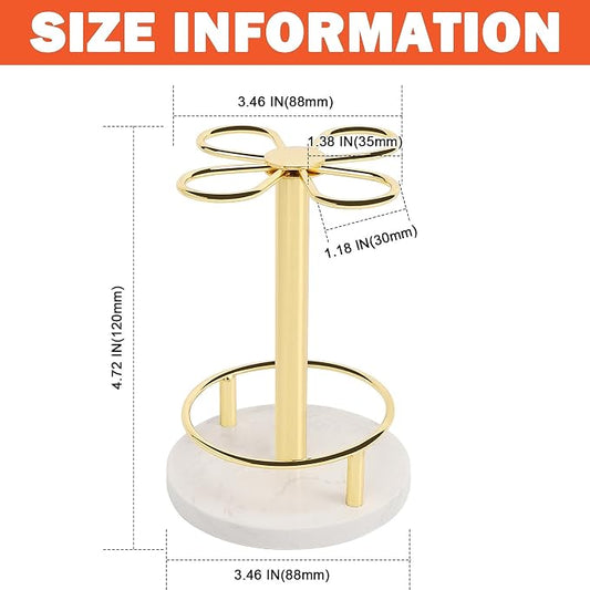 Toothbrush Holder Stand for Bathroom, Metal Toothbrush Organizer with Marble Base, Toothbrush Storage Collection for Family, Suitable for Home Hotel Countertop Vanity (Small, Gold)