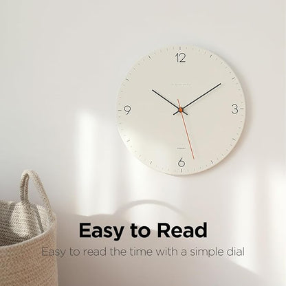 mooas Flatwood Wall Clock,12" Non-Ticking Sweep Movement Decorative Battery Operated Wall Clock for Home Living Room Kitchen Bedroom Office School (Simple White)