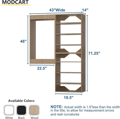 Modular Closet Organizer - 43" Wide Tower System with Hanging, Wood Storage Kit for Walk In and Bedroom Wardrobes