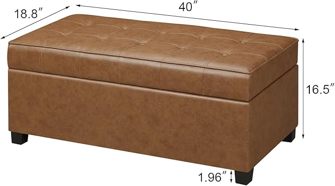 Homebeez 40" Faux Leather Storage Ottoman Bench, End of Bed Bench, Upholstered Bench with Storage for Living Room,Bedroom,Entryway (40" Caramel Brown)