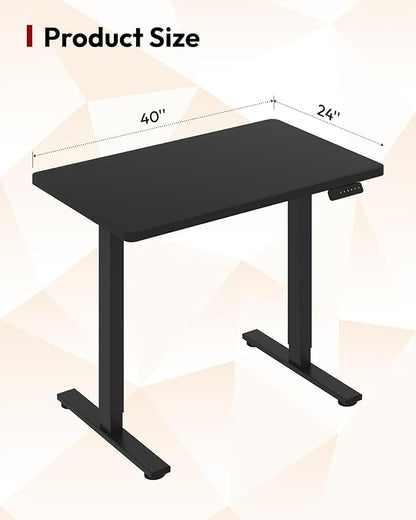 SANODESK Electric Standing Desk 40 x 24 Inches Whole-Piece Desktop Height Adjustable Stand Up Desk w/6-Button Controller Ergonomic Computer Desk for Home Office, Black Frame + Black Tabletop