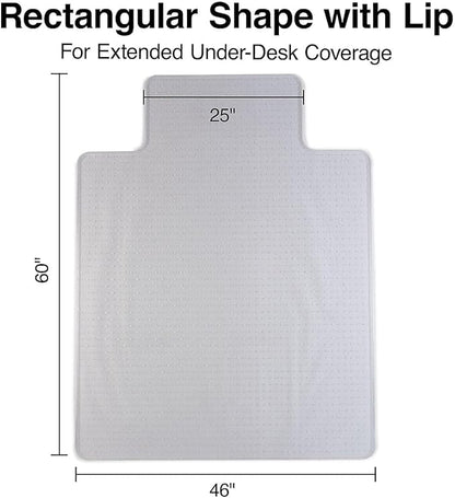 Staples Office Chair Mat, Clear Floor Mats with Lip, Medium-Pile Carpets, Extended Under-Desk Coverage, 46 x 60 Inch, Smooth Glide