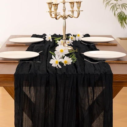 Socomi Black Halloween Table Runner Boho Rustic Gauze Valentine's Day 120 inch 10FT Cheese Cloth Runner for Wedding Party Baby Shower Birthday Home Decor Holiday Decorations