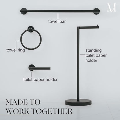 Marmolux Acc - Free Standing Toilet Paper Holder 1pc - Bathroom Storage for 4 Rolls of Tissue Modern Stainless Steel Matte Black Toilet Paper Holder. - Tp Holder Stand