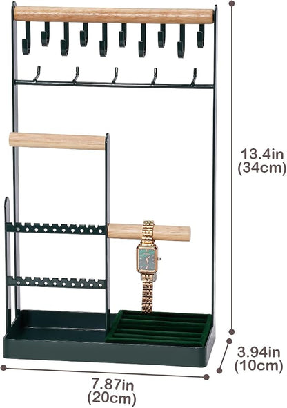 ProCase Jewelry Stand Holder Organizer, 5-Tier Necklace Holder with Ring Tray, 15 Hooks Necklaces Hanging Small Jewelry Display Storage Tower Tree for Bracelets Earrings Watches -Large, Green