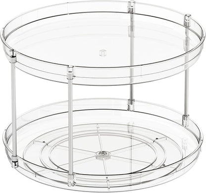 2 Tier Lazy Susan Turntable for Cabinet,Countertop,Pantry,12"W Spinning Seasoning Organizer,Double Rotating Kitchen Spice Rack Organizer and Condiments,Medicine,Vitamin Bottle Organizer Carousels,1Pc