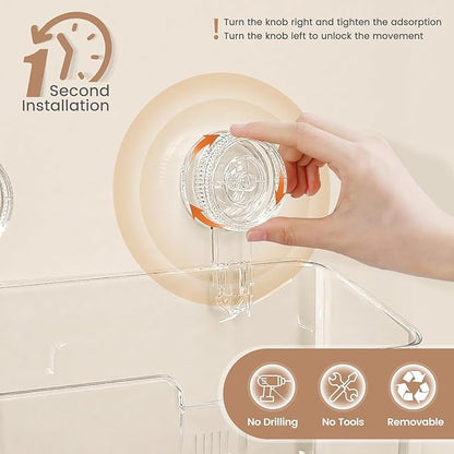 LUXEAR Suction Cup Shower Caddy Clear - Shower Caddy+Soap Dish+Suction Hooks - 1 Second Installation NO-Drilling Removable Powerful Waterproof Shower Organizer for inside Shower Bathroom
