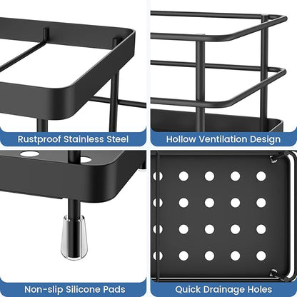 Luxspire Toothbrush Holders, 6 Slots Stainless Steel Tooth Brush Holder with Drainage, Toothbrush Holder for Bathroom Countertop & Kitchen Sink, Bathroom Accessories, Black