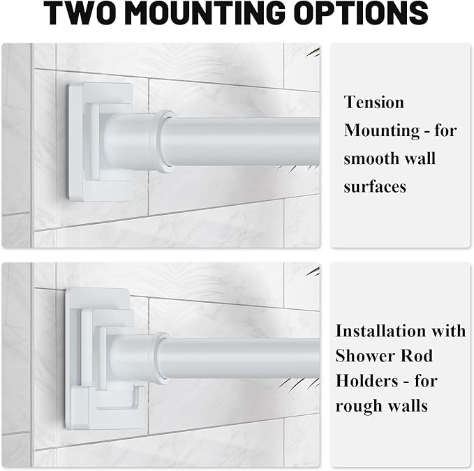 UIOSANRT White Shower Curtain Rod 31-79 inches, Stainless Steel Shower Rod & Tension Rod, Adjustable Tension Shower Curtain Rod for Bathroom, Windows, Closet