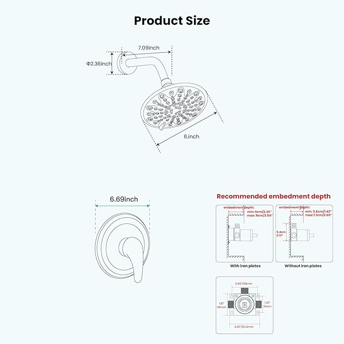gotonovo Shower Faucet Set Bathroom Shower Head and Handle Set Complete 6 Settings 6 inch Rainfall Shower Head Kit High Pressure Shower System Combo Shower Trim Kit with Valve Matte Black