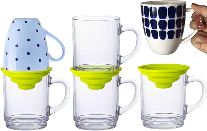 Mug Stacker Kitchen Cabinet Shelf Organizer for Cupboard and Pantry Organization - Expandable and Stackable Storage Solution for Tea Cups and Coffee Mugs - Save Space and Stay Organized (3Pcs Green)