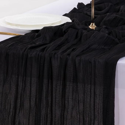 Socomi 3pcs Black New Year Valentine's Day Cheesecloth Table Runner Boho Rustic Gauze 120 inch 10FT Cheese Cloth Runner for Wedding Party Baby Shower Birthday Home Decor Holiday Decorations