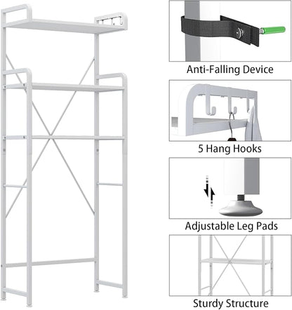Huhote Over The Toilet Storage Rack with 3-Tier Bathroom Shelves, Space Saver Toilet Shelf, Bathroom Storage Organizer with Hooks for Over Toilet Storage and Shelf (White)