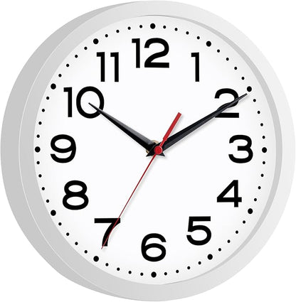 Wall Clock Silent Non-Ticking Modern Clock Battery Operated 8 Inch Small Classic Analog Decorative for Kitchen, Living Room, Office, Bedroom, Bathroom (White)
