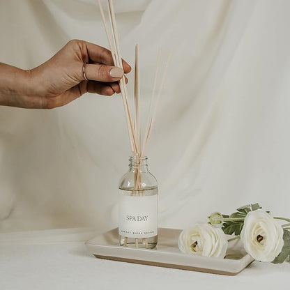 Sweet Water Decor Spa Reed Diffuser Set - Sea Salt, Wood, and Cream Scented Reed Diffuser for Home - Home Freshener Diffuser with Sticks - Long Lasting Fragrance, Made in The USA