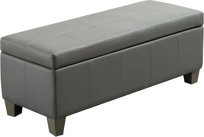 51 Inch Storage Ottoman, Storage Bench with Safety Hinge, Upholstered Synthetic Leather Ottoman Bench for Bedroom, Living Room, Entryway, Hallway, Foot Rest, Support 500lbs