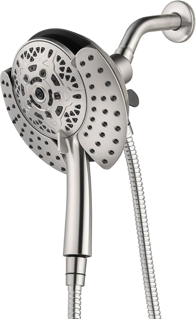 INAVAMZ Shower Head with Handheld High Pressure: Hand Held Shower Head & Rain Shower Head 2-IN-1 Shower Head with 59" Rotatable Stainless Steel Hose, Shower Trim Systems, Nickel 2.5 GPM 15391