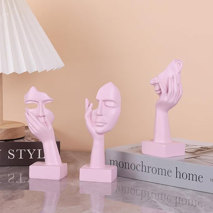 oliruim 3 Pcs Thinker Small Statue Set - Pink Art Abstract Home Accent Figurines for Decor Woman Apartment Bookshelf Floating Shelf Coffee Table Office Desk Bathroom Counter Decor (3 Pcs Pink, 6")