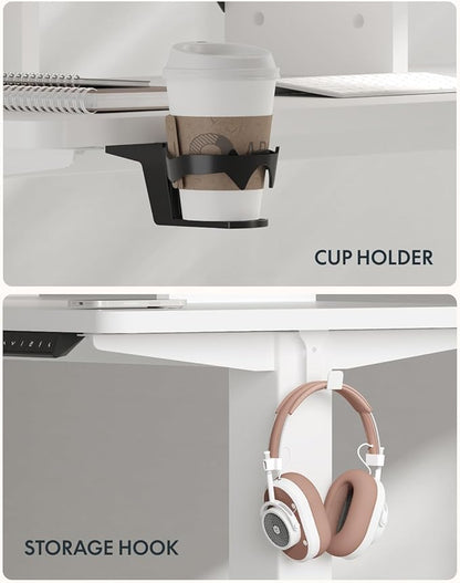 FLEXISPOT 71 x 32 Inch Large Standing Desk, Stand Up Desk with Splice Board, Rising Desks for Home Office, Office Desk with Headphone Hook (White Frame + White Top, 2 Packages)