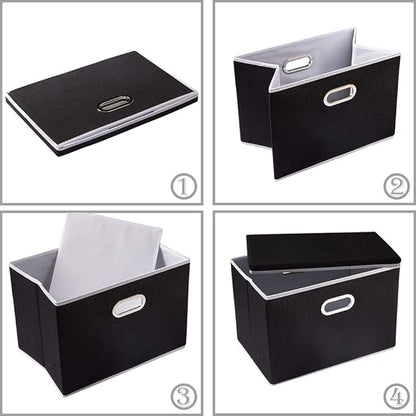 PRANDOM Foldable Storage Box with Lid [1-Pack] Fabric Collapsible Storage Bin Organizer Container Basket Cube with Cover for Home Bedroom Closet Office Nursery Black (14.9x9.8x9.8)