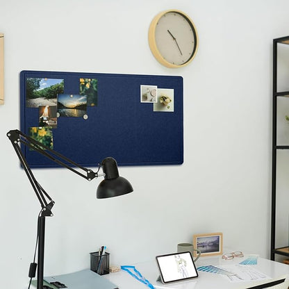 Bulletin Board, 35 x 17 1/2 inches Felt Board - Decorative Pin Board, Cork Board Alternative for Wall, Foldable Self-Adhesive Vision Board Prayer Board with 20 Pushpins Dark Blue